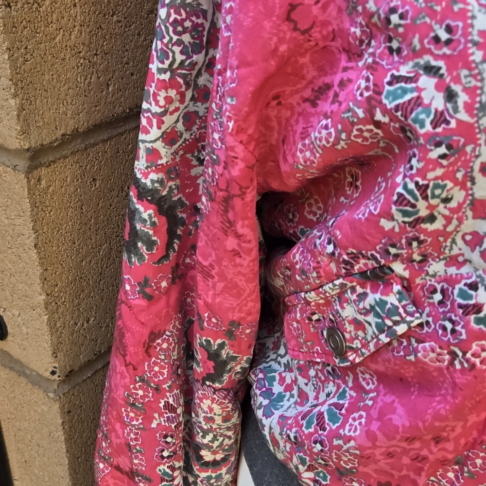 Free People Pink Quilted Floral Bomber Jacket Zip Up - Picture 5 of 12